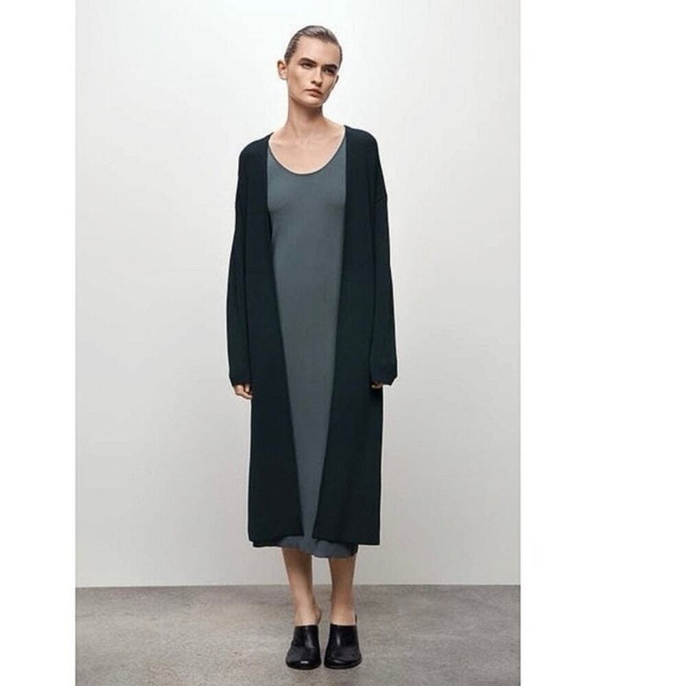 Zara Women's Blue Grey Long Open Front Jacket Duster Cardigan Sweater Size M